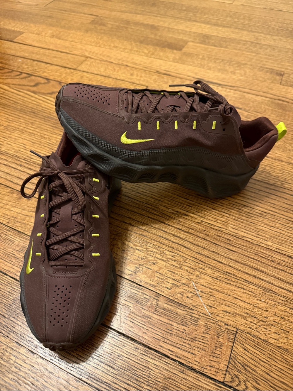 Nike Brown Sneakers with Neon Yellow Accents